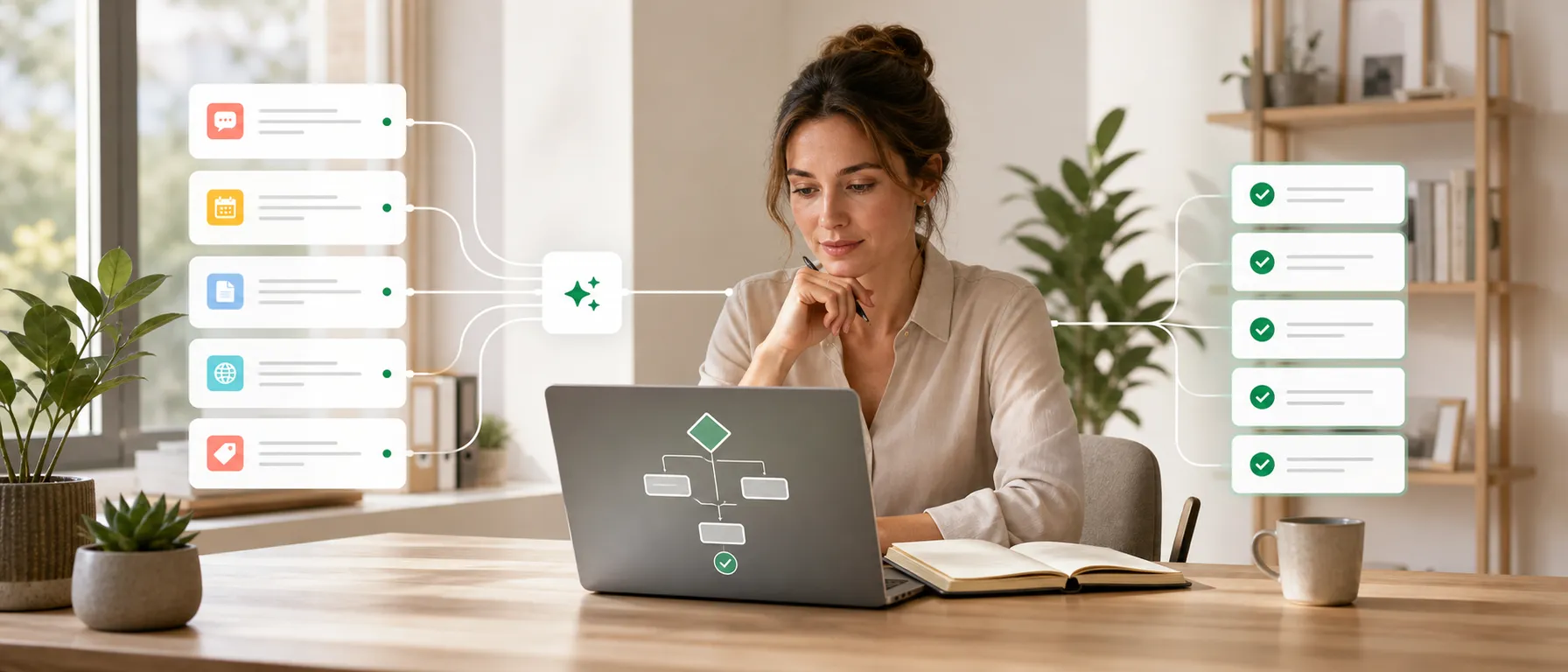 Employee focused on an important task while automated processes handle repetitive work
