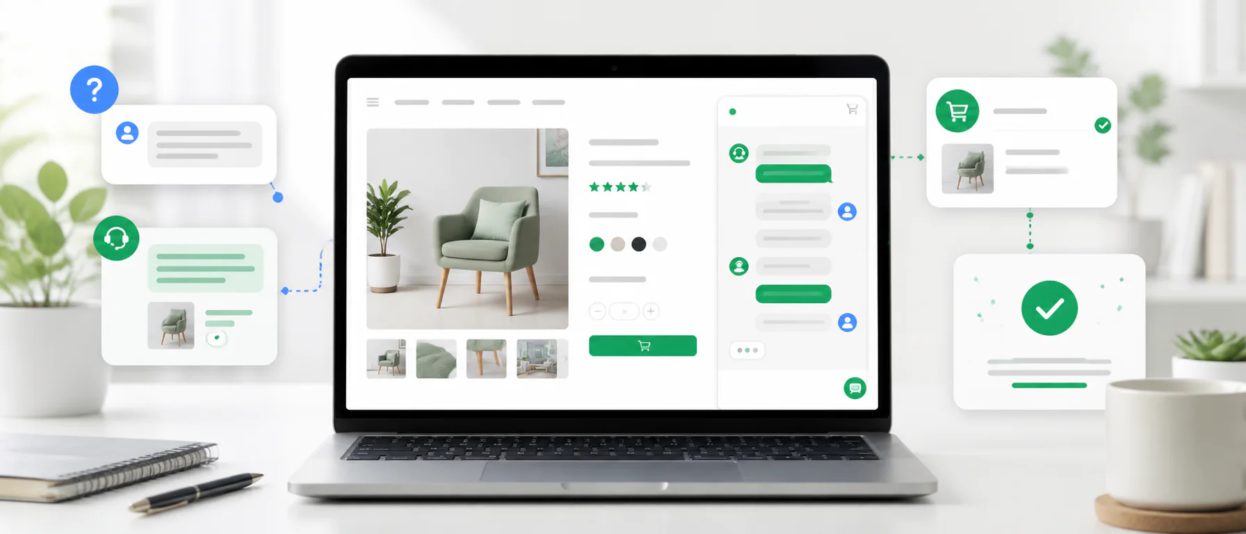 Live chat helping an online store customer complete a purchase