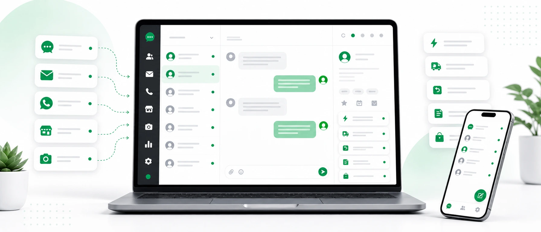 Online store customer support inbox with live chat, saved replies, one shared inbox and mobile support
