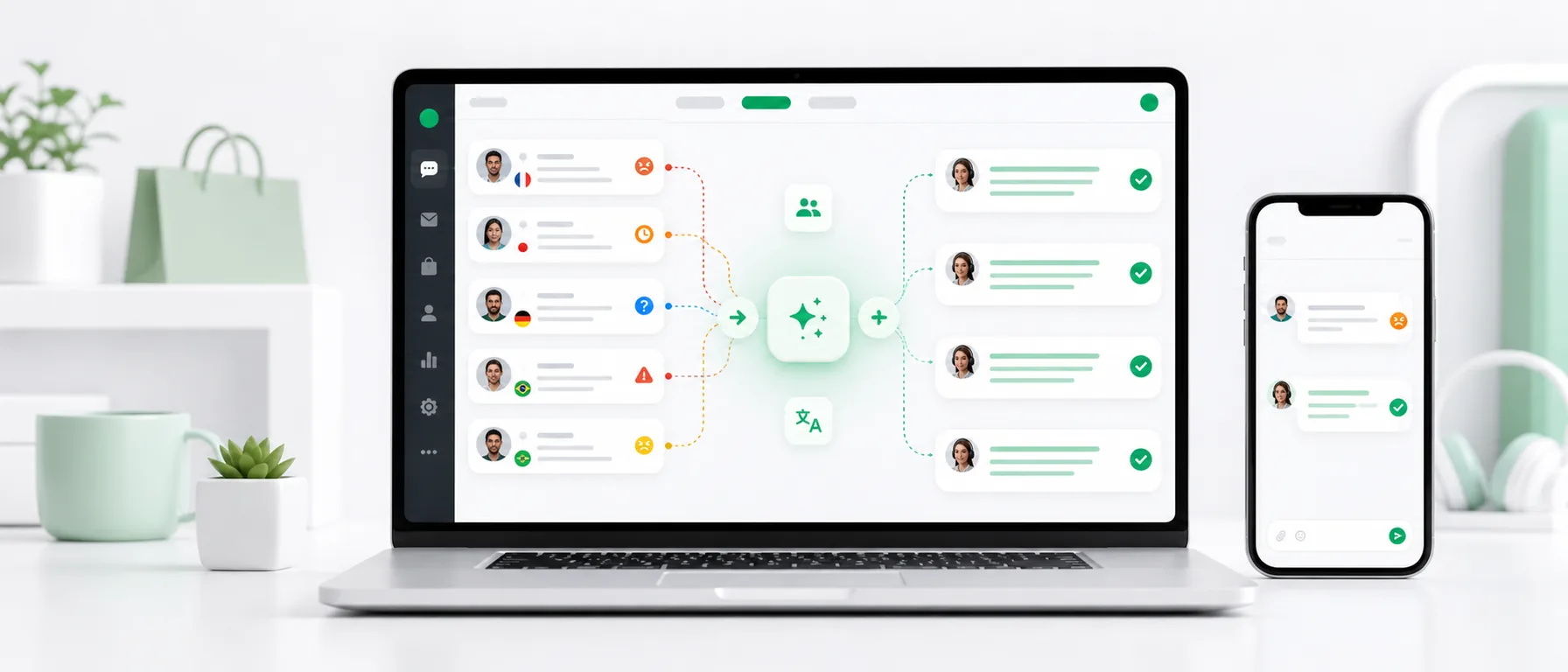 Customer support inbox with AI translation for difficult customer messages