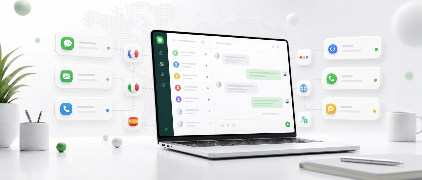 Customer support inbox with messages from France, Italy and Spain and automatic conversation translation